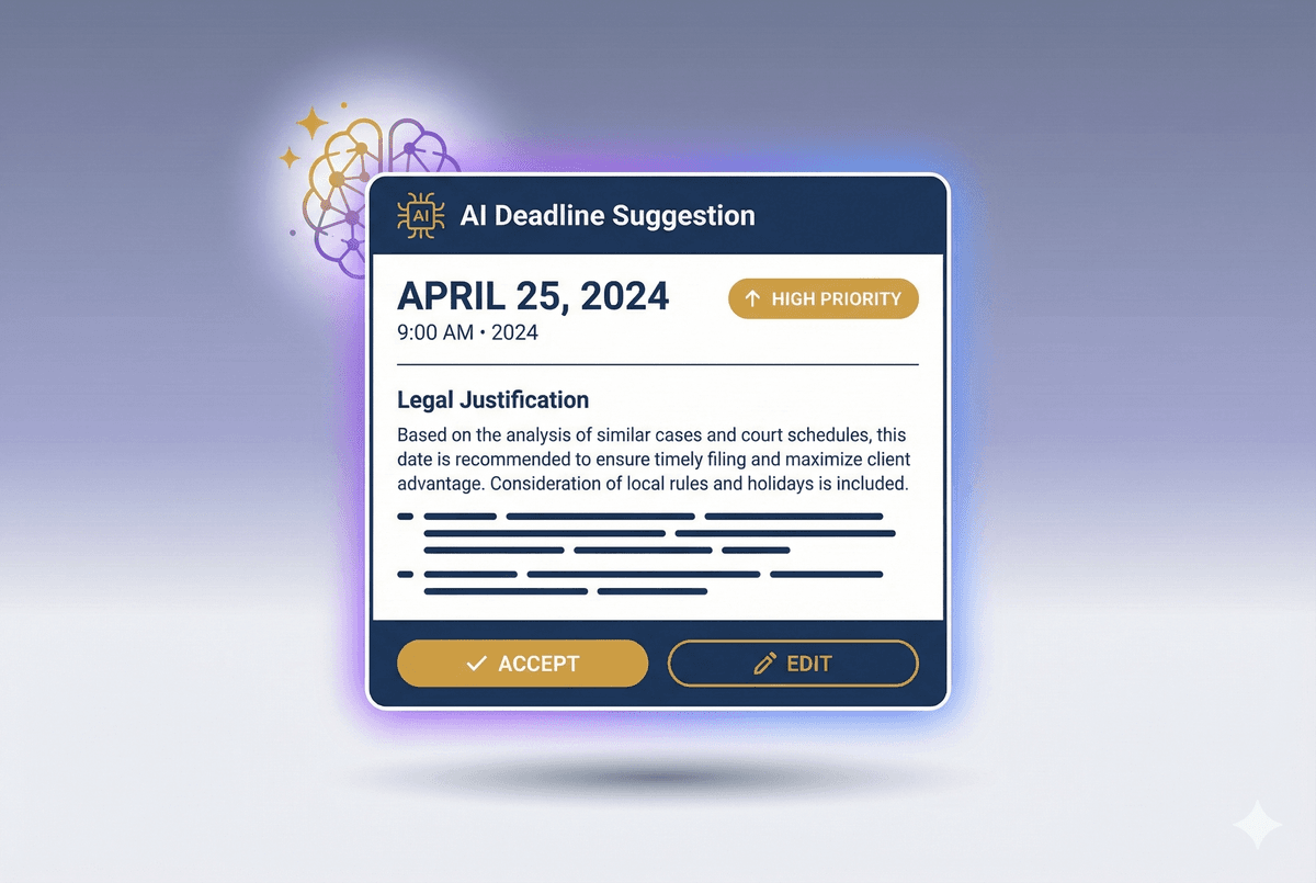 Mockup mostrando la sugerencia de un plazo procesal por la IA.